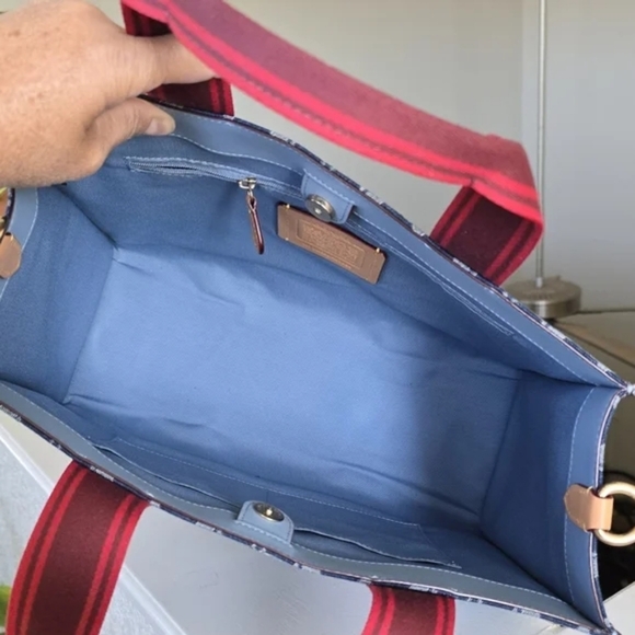 Coach Smith Tote Bag In Signature Denim Blue and Red With Dust Bag - Picture 9 of 15